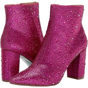 Betsey Johnson, Fuchsia Rhinestone Cady Booties, Size 9